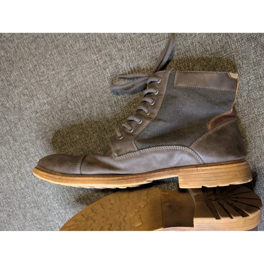 Sonoma Men's Size 13 Mountrock Grey Leather Canvas Side Zip Outdoor Boots Used